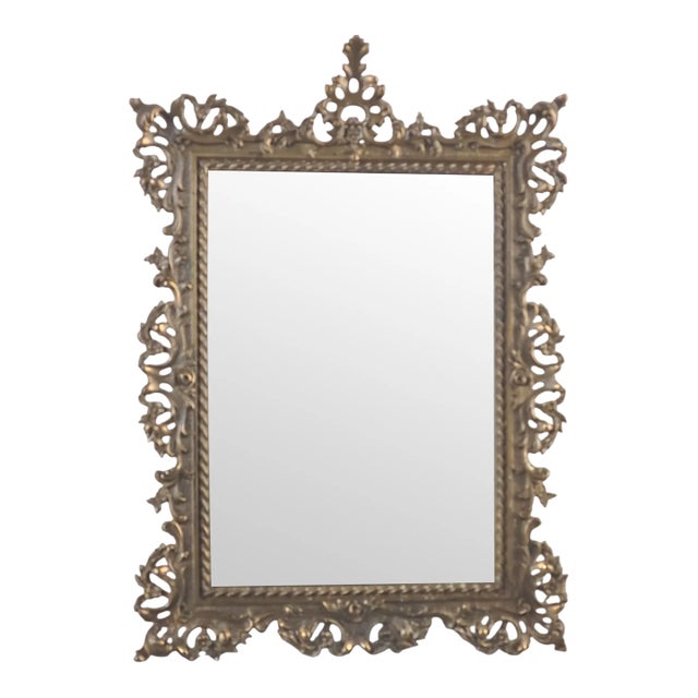 Antique Bronze Victorian Ornate Rococo Beveled Table Mirror Frame Easel Back For Sale