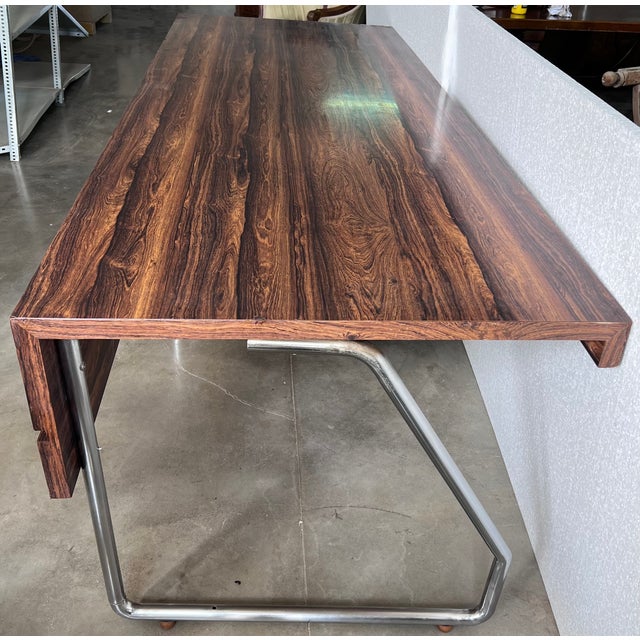 Silver Large Varnished Wood Executive Desk, in the Style of Florence Knoll For Sale - Image 8 of 12