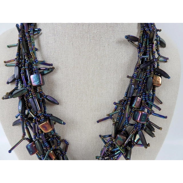 1990s Vintage 1990s Artist Made Purple Iridescent Beaded Necklace For Sale - Image 5 of 7