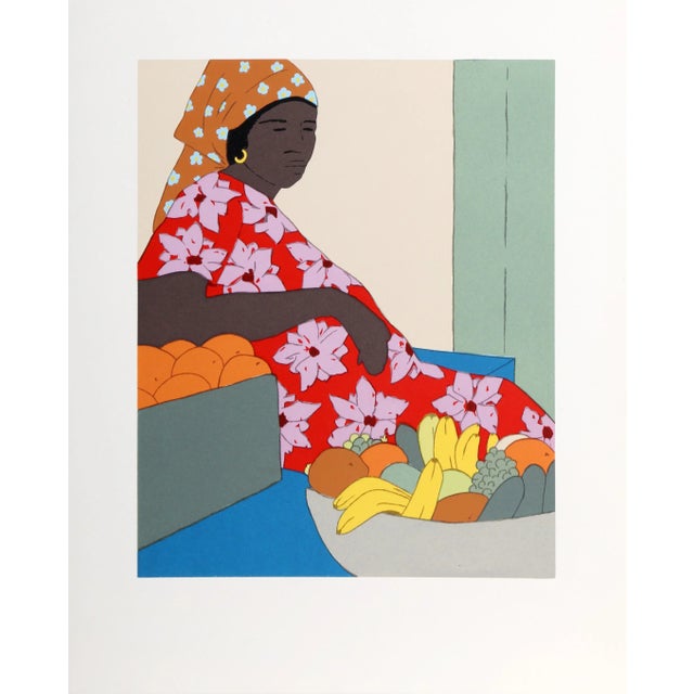 Portraiture Woman With Fruit, Robert Lider Lithograph on Paper For Sale - Image 3 of 3