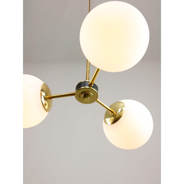 Mid-Century Modern Italian Pendant Light in Brass and Opaline Glass, 1960s For Sale - Image 4 of 15