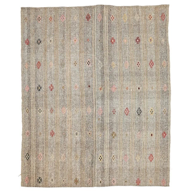 Textile Mid 20th Century Vintage Embroidered Modern Kilim For Sale - Image 7 of 7