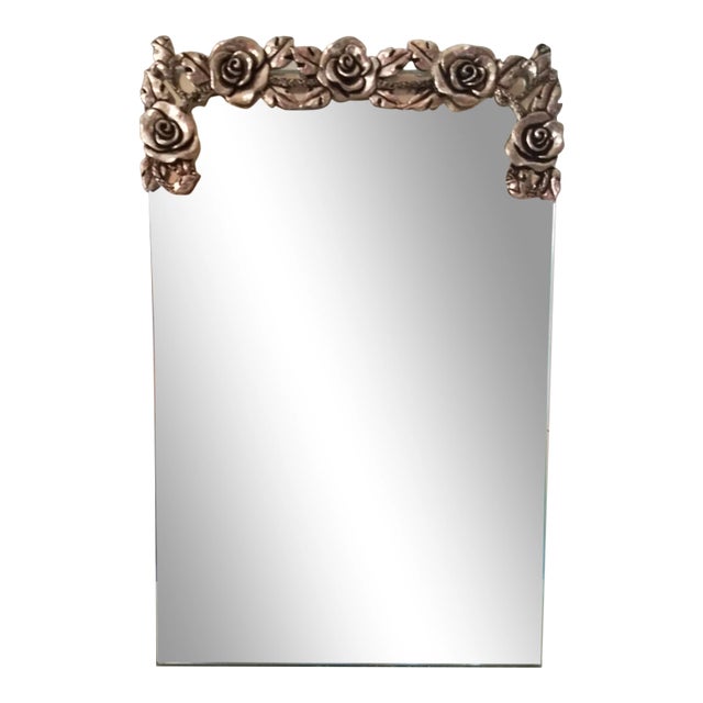 Vintage 1940s Silver Plate Beveled Standing Vanity Mirror For Sale