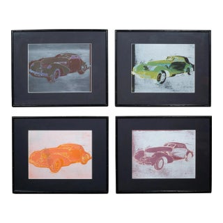 Set of Framed Vintage Lithograph Car Series, Circa 1940 For Sale