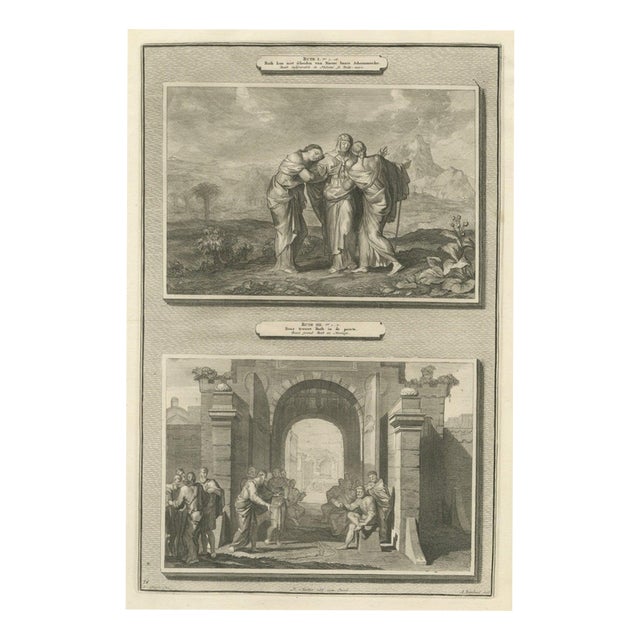Pieter Mortier, Ruth and Naomi and Boaz Takes Ruth as His Wife, 1700, Engraving For Sale