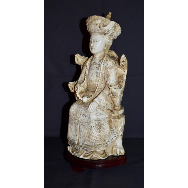 Vintage Chinese Empress Carved Cast Resin With Faux Ivory Finish Figurine Statue For Sale - Image 11 of 16