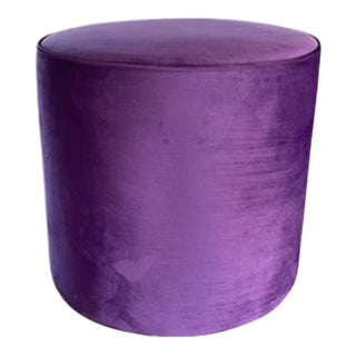 Small Purple Velvet Round Ottoman For Sale