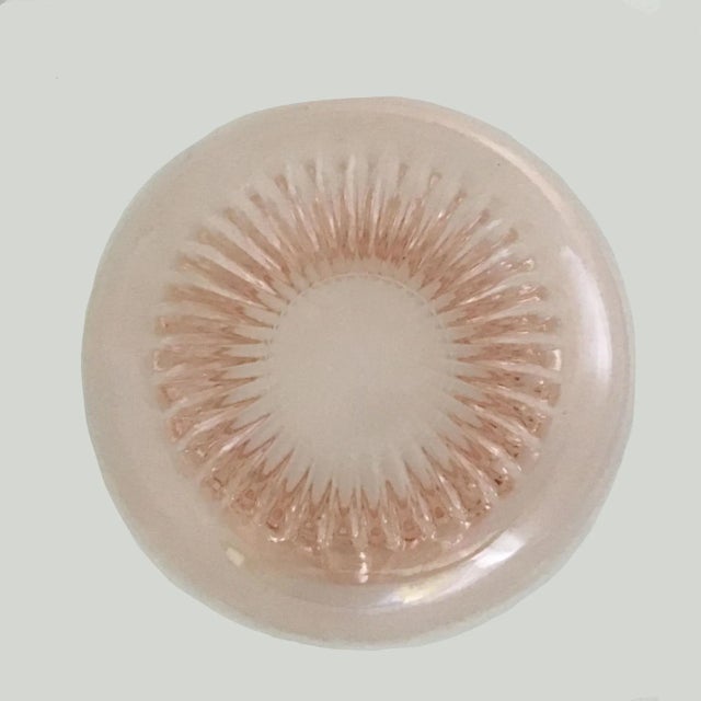 Glass Vintage Lace Edge Depression Pink Glass Flower Bowl For Sale - Image 7 of 12