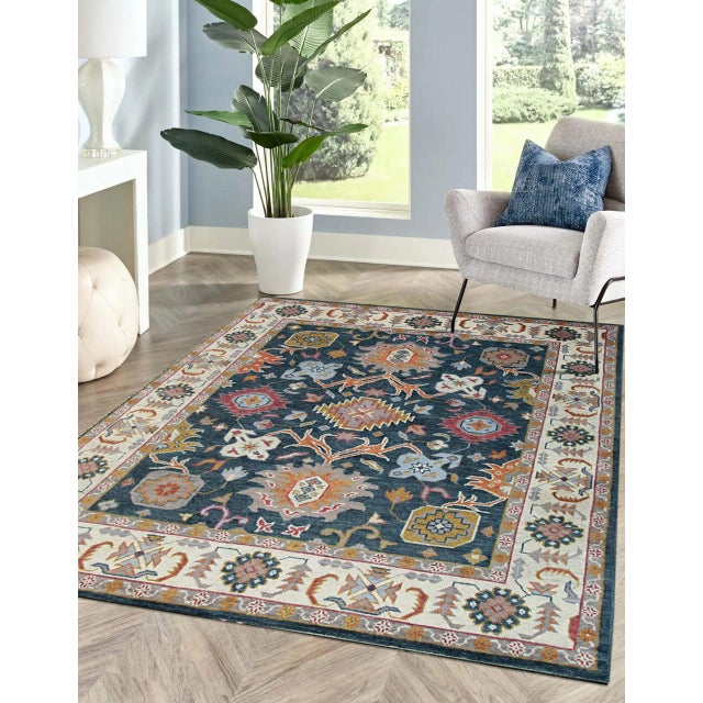 10x14 Sarrah Oushak Charcoal Traditional Geometric Hand Knotted Wool Carpet Rug For Sale - Image 4 of 6