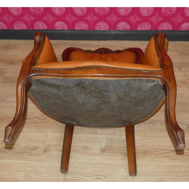 Wood Chippendale Chesterfield Armchair in Caramel Leather, 1960s For Sale - Image 7 of 13
