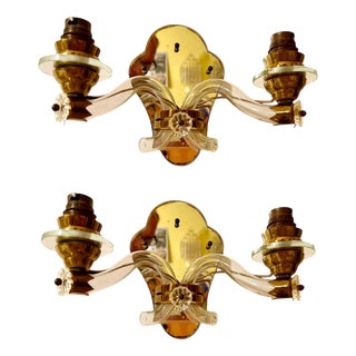 Art Deco French Crystal & Mirror Wall Sconces form Maison Baguès, Paris, 1945, Set of 2 For Sale