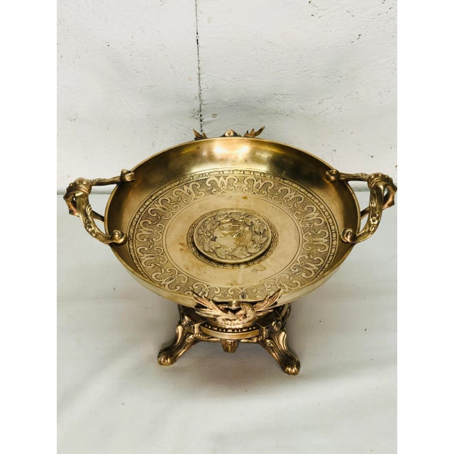 Mid 20th Century Castilian French Empire Style Brass Pedestal Center Bowl For Sale - Image 5 of 12