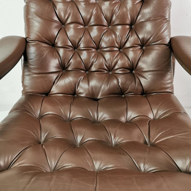 Wood Mid-Century Modren Leather Chair, Denmark, 1970s For Sale - Image 7 of 13