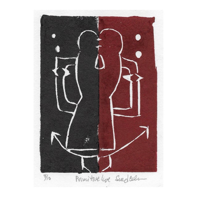 Sue Cohen Primitive Love Linocut For Sale