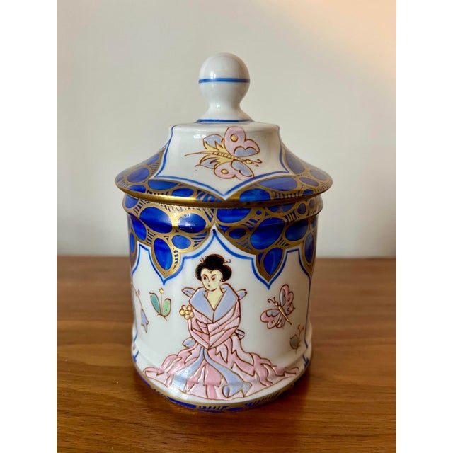 White Sherle Wagner Porcelain Chinoiserie Lidded Jar Italy For Sale - Image 8 of 11