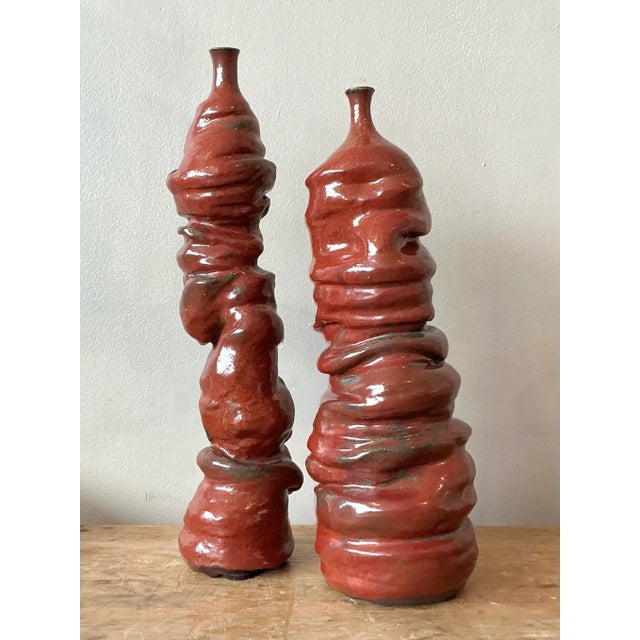 Vintage Boho Original Studio Pottery Vases - Set of 2 For Sale - Image 4 of 7