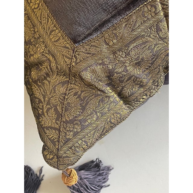 Shabby Chic Pair Marroccan Velvet Pillows With Gold Brocade Trim and Tassels For Sale - Image 3 of 10