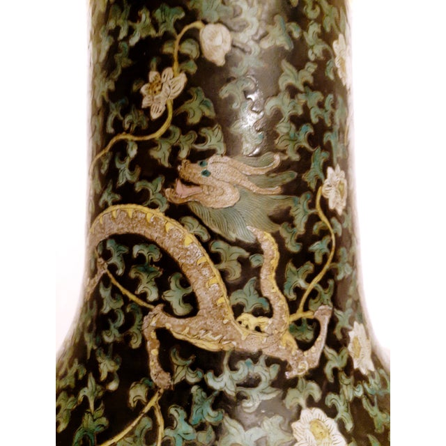 Black Large Early 20th Century Chinese Porcelain Dragon Tianqiuping For Sale - Image 8 of 13