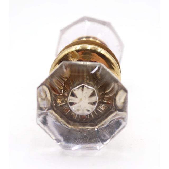 Vintage Octagon Glass Polished Brass Passage Door Knob Set For Sale - Image 4 of 5