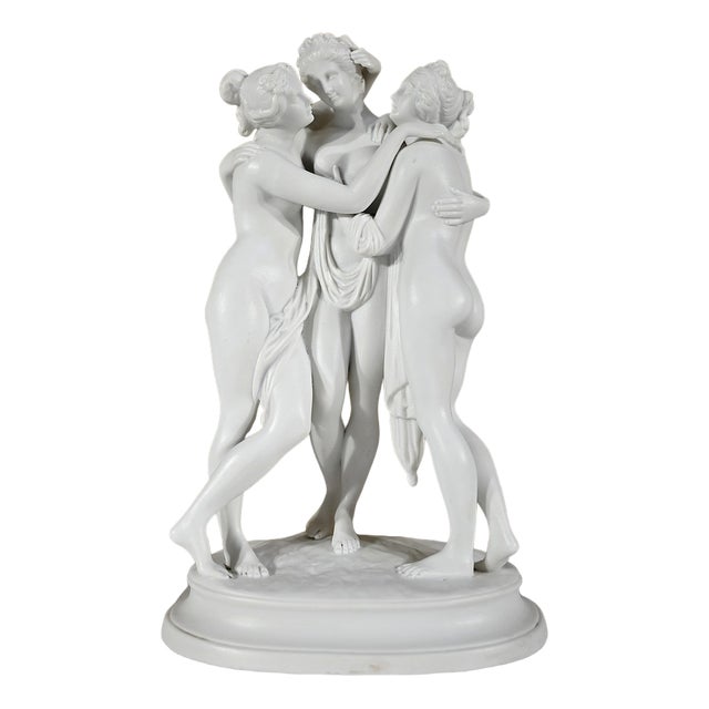 Les Trois Nymphes Sculptural Group, Early 20th Century, Biscuit Porcelain For Sale