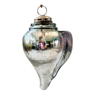 Oversized Vintage Mercury Glass Conch Shell Christmas Ornament - Kugel Style For Sale