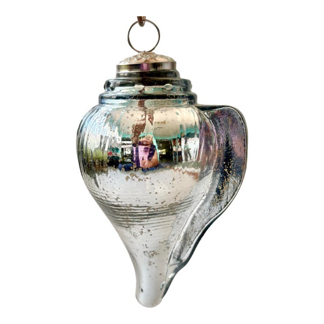 Oversized Vintage Mercury Glass Conch Shell Christmas Ornament - Kugel Style For Sale