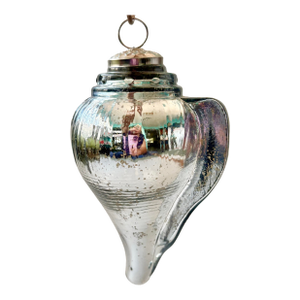 Oversized Vintage Mercury Glass Conch Shell Christmas Ornament - Kugel Style