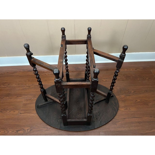 Petite Antique English Side Sofa Table Barley Twist Drop Leaf Gateleg Carved Oak For Sale - Image 18 of 18