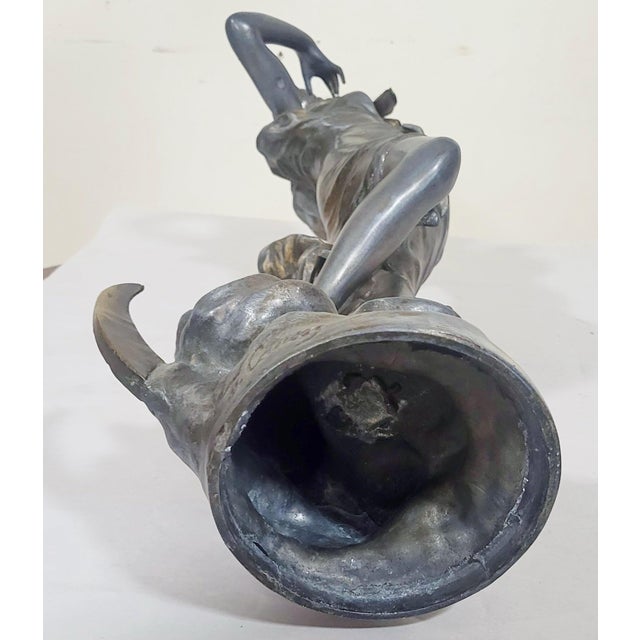 Antique French 20thC Young Lady Art Nouveau Bronzed Metal Sculpture Figure Woman For Sale - Image 13 of 13