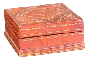 1950s Brown Leather Box With Gilt Decoration