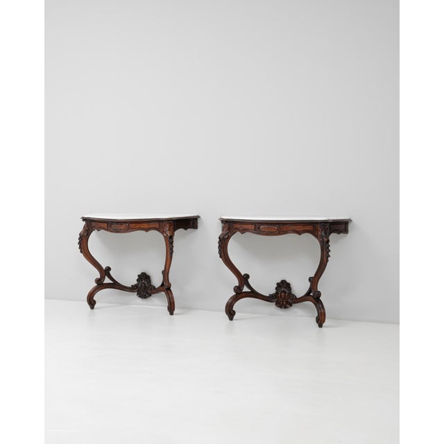 1880s French Pair Of Wooden Console Tables With Marble Tops For Sale In Greensboro - Image 6 of 11