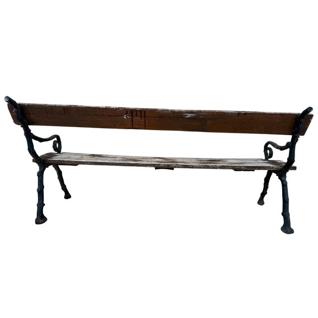 Vintage French Cast Iron and Wood Garden Bench, 1900s For Sale - Image 6 of 10