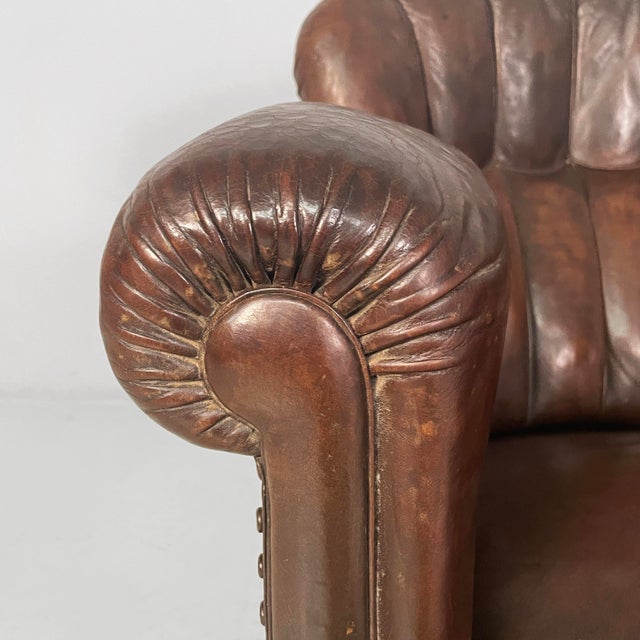 Italian Art Deco Brown Leather Lounge chairs by Saracchi, 1930s, Set of 2 For Sale - Image 10 of 18