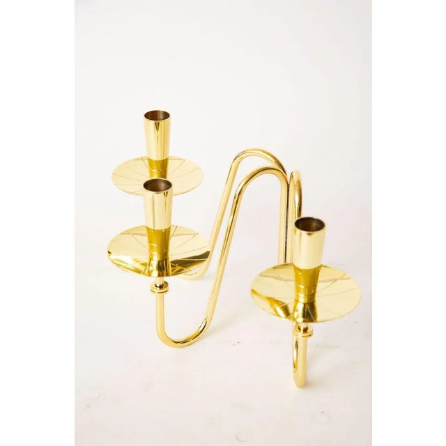 Vintage Tommi Parzinger for Dorlyn Brass 3 Arm Modernist Candlestick Polished, 1950's For Sale In Miami - Image 6 of 10