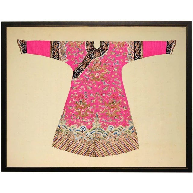 Asian Briht Pink Robe in Black & Copper Shadowbox 29x23 For Sale - Image 3 of 3