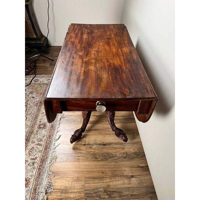 Antique American Empire Drop Leaf Table With Great Eagle Carved Feet C. 1840 For Sale In Boston - Image 6 of 13
