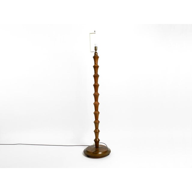 Beautiful, large, original German 1930s floor lamp made of dark oak without a shade. Great 1930s design in very good...