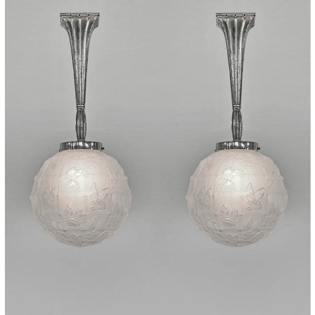 French Art Deco Pendant Light by Cherrier Et Besnus 1930 France - 2 Available For Sale - Image 16 of 16