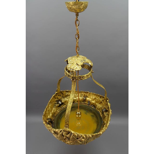 Art Deco French Brass Chandelier with Yellow Pâte De Verre Glass by Degué, 1930s For Sale - Image 16 of 18