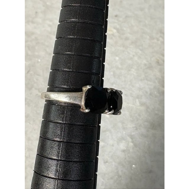 Vintage Sterling Silver Ring With Jet Crystals, Size 6.75 For Sale - Image 4 of 6