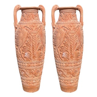 Impruneta Terracotta Amphoras with Swans, 20th Century, Set of 2 For Sale