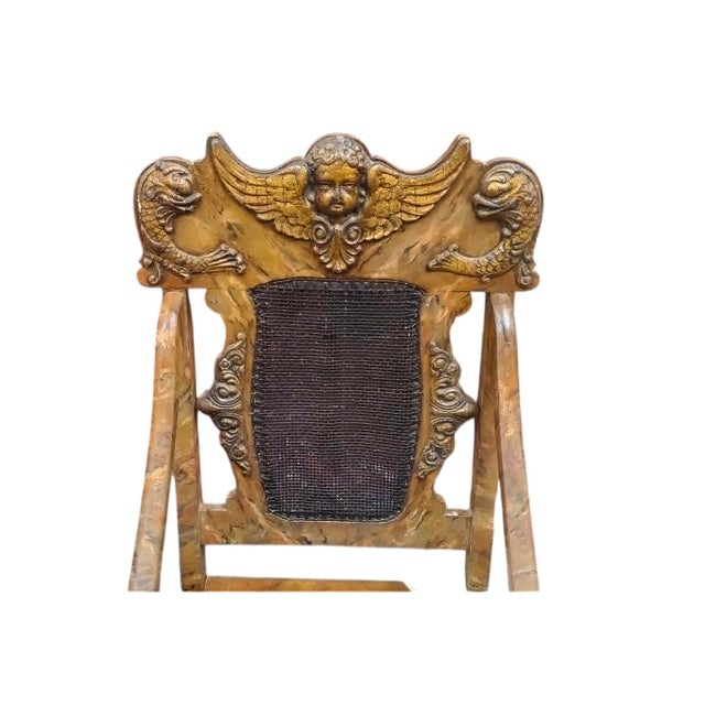 Antique Italian Carved Angel & Dolphin Burlwood Angel Chair For Sale - Image 4 of 5