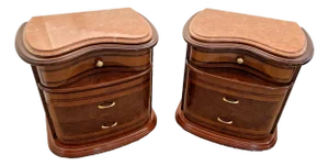 Contemporary Nightstands Three Drawers Bedside Chests Pink Marble Top