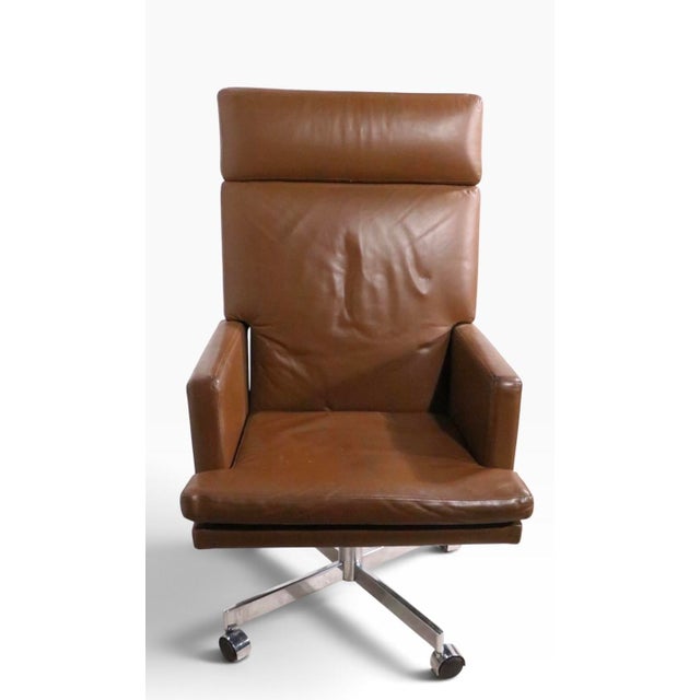 Metal Vintage Swivel Leather Desk Chair Attributed to Mueller Furniture C. 1970's For Sale - Image 7 of 11