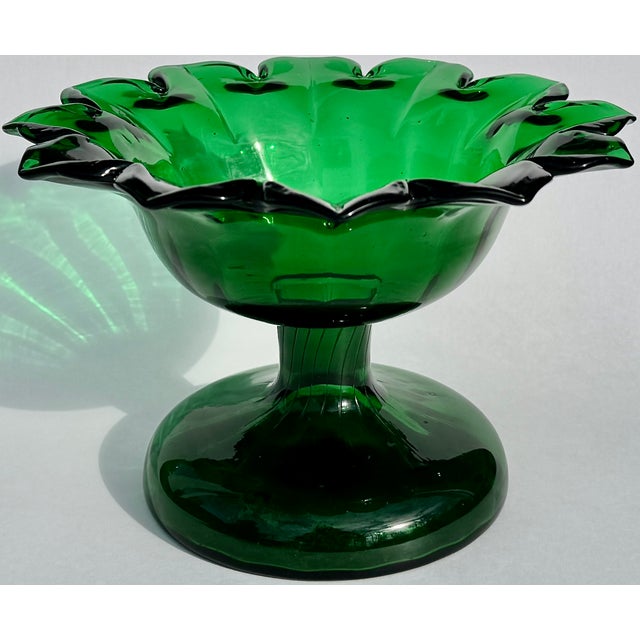 Late 19th Century Emerald Green Pressed Glass Compote, 19th Century, Petal Form For Sale - Image 5 of 7