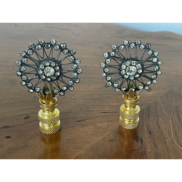 Shabby Chic Vintage Silver Zirconia Lamp Finials Pair For Sale - Image 3 of 3