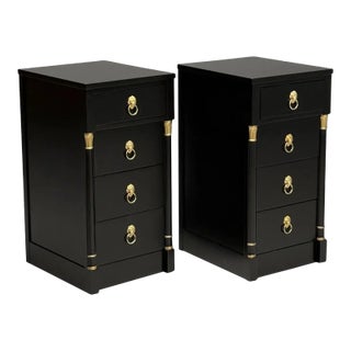 Jansen Style, Hollywood Regency, Nightstands, Ebony Finish, Bronze, 1940s For Sale