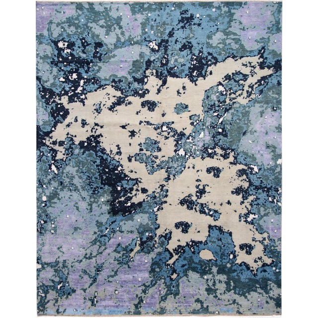 Purple Modern Abstract Wool and Silk Rug For Sale - Image 11 of 11