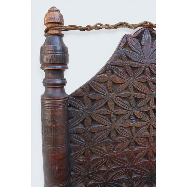 Very rarely and unique 20th century antiquity Low chair from Swat-valley Pakistan. Object: Chair Material/technique: Wood,...