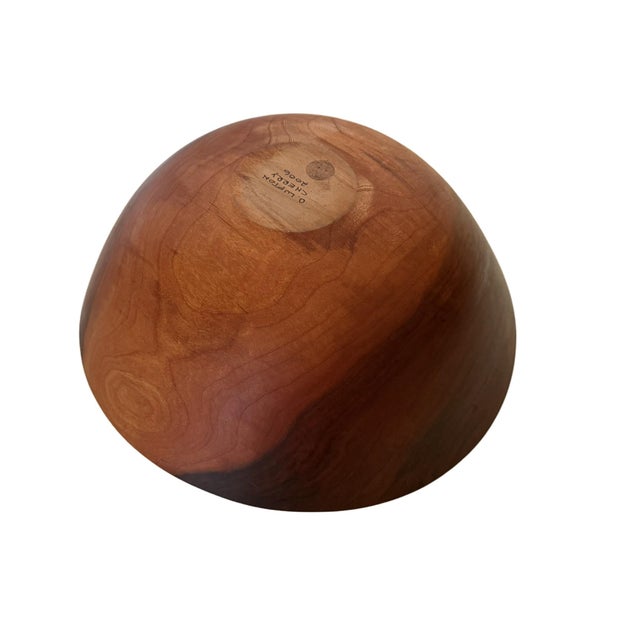 Modern Hand-Turned Cherry Wood Bowl Signed by O. Lufton For Sale - Image 13 of 15